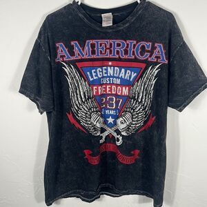 🔥🔥 Vintage Y2K USA AMERICA Freedom Men's T Shirt Black Acid Wash Mens XL -EUC